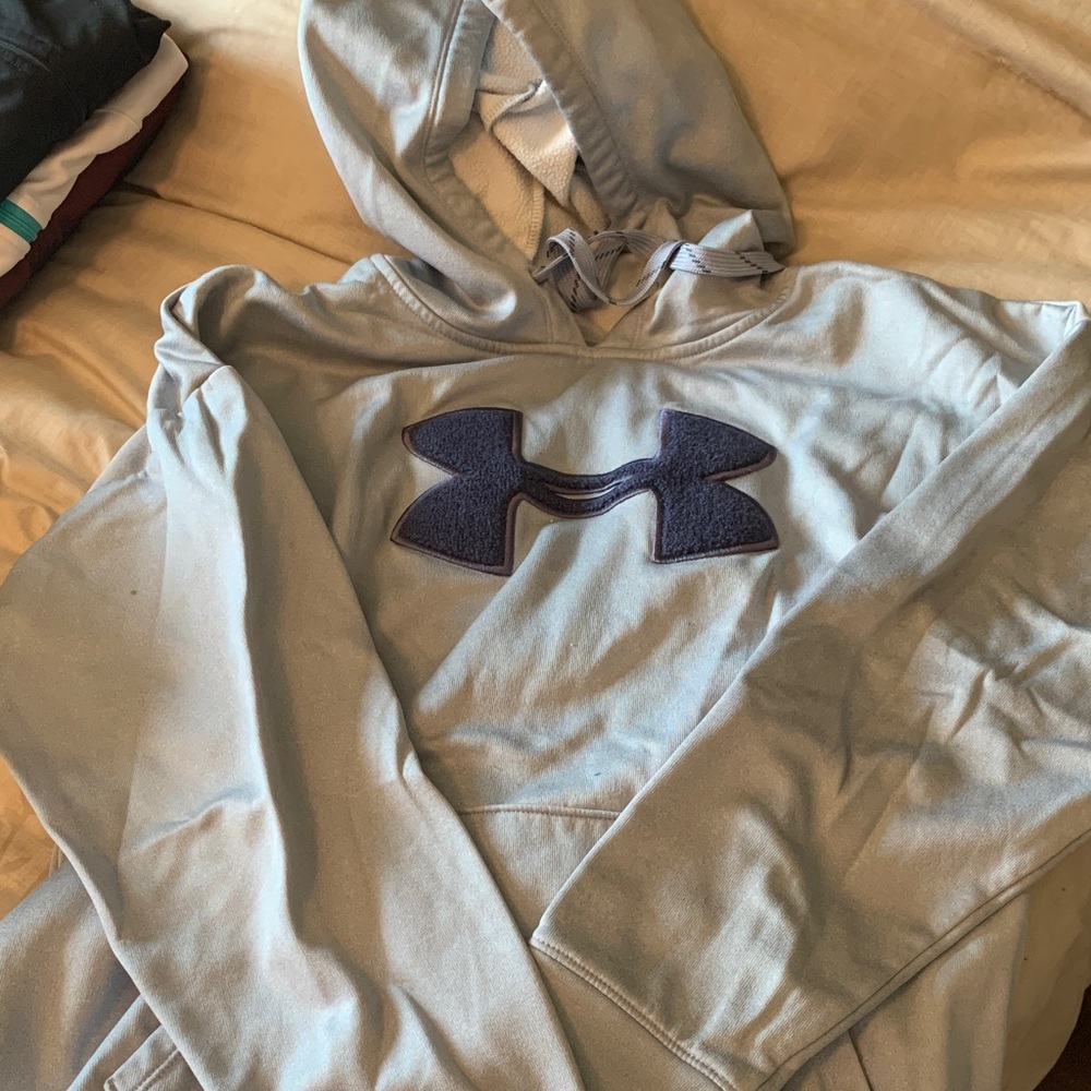 Under Armour Light Gray Hoodie with Navy Logo